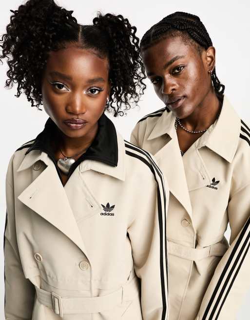 adidas Original unisex 3 stripe coat in beige ASOS