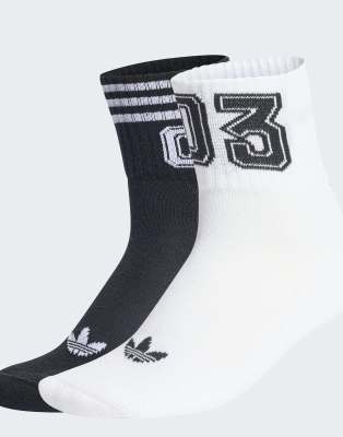 adidas Originals - 03 Quarter - 2 Paar Socken in Weiß / Schwarz mit den 3 Streifen