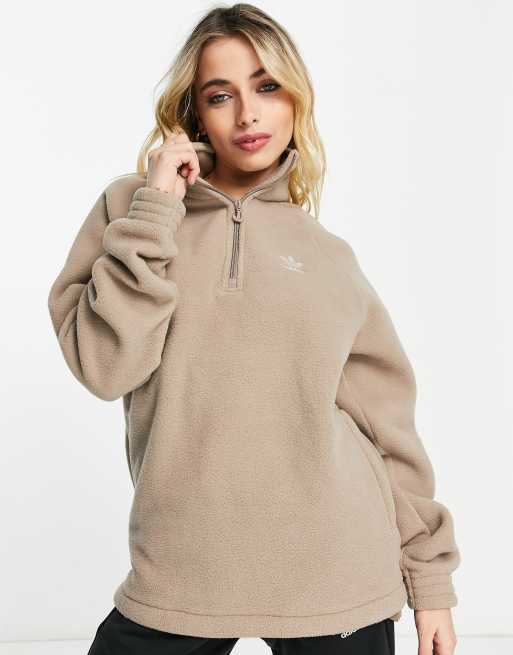 adidas Originals 1/4 zip fleece in off beige | ASOS