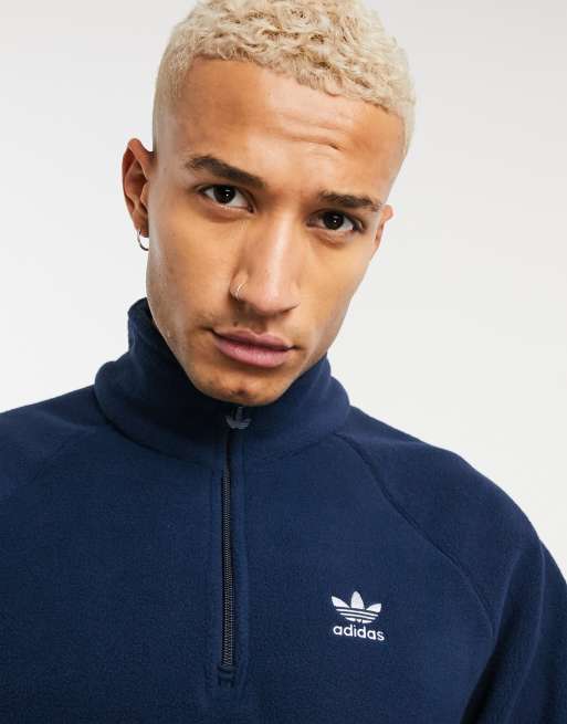 adidas Originals 1/4 zip fleece sweatshirt in navy ASOS