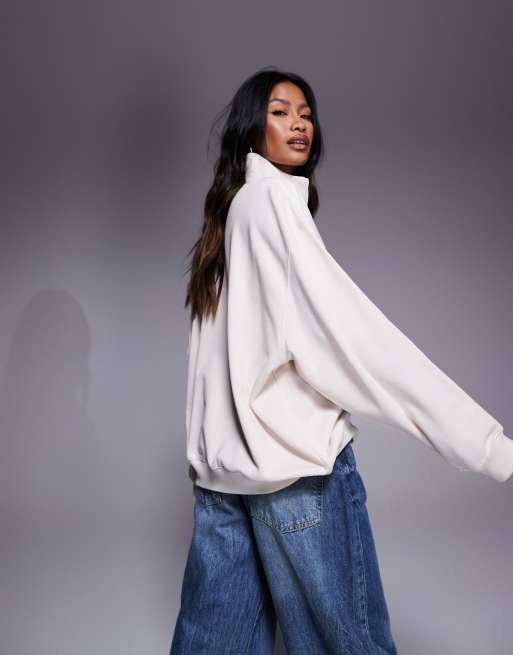 adidas Originals 1/4 zip sweatshirt in cream with front graphic | ASOS