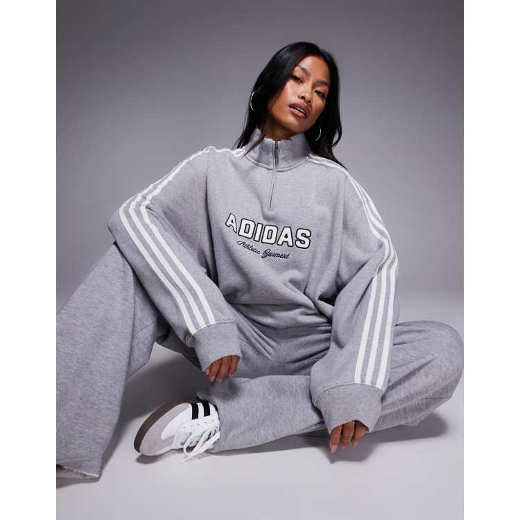 adidas Originals 1/4 zip sweatshirt in grey with front