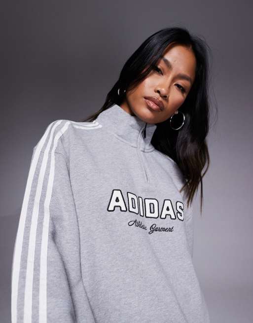 adidas Originals 1/4 zip sweatshirt in grey with front graphic | ASOS