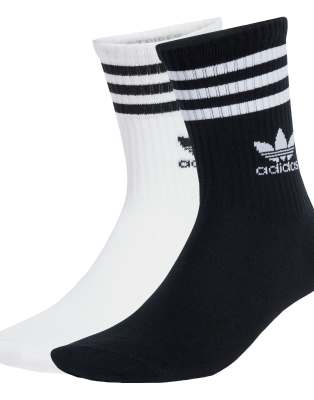 adidas Originals - 10 Paar Crew-Socken in Weiß/Schwarz mit den 3 Streifen
