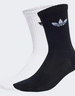 adidas Originals - 2 Paar Crew-Socken in Weiß/Schwarz mit Rüschen