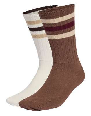adidas Originals - 2 Paar gerippte Crew-Socken in Wollweiß / Aurora Coffee