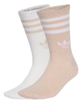 adidas Originals - 2 Paar glitzernde Crew-Socken in Rosé / Weiß mit den 3 Streifen-Rosa