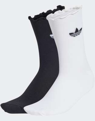 adidas Originals - 2 Paar Socken in Weiß/Schwarz mit Kräuselsaum
