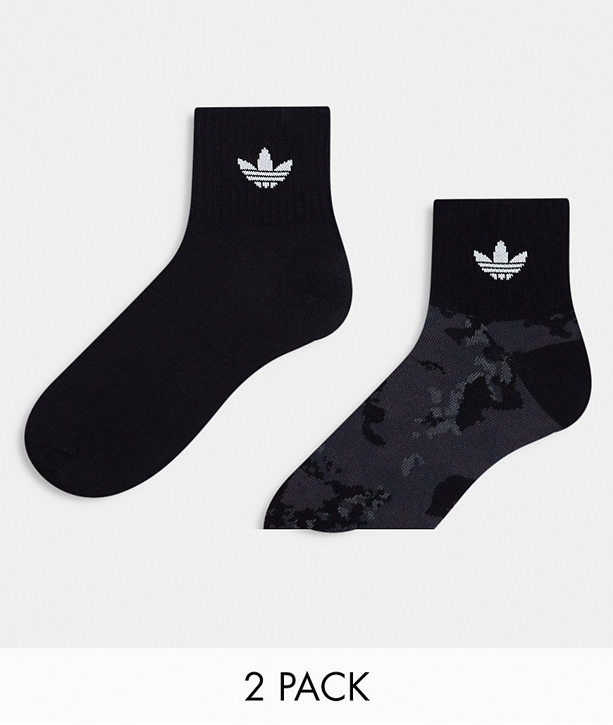 adidas Originals 2-pack cam ankle sock in black-Multi