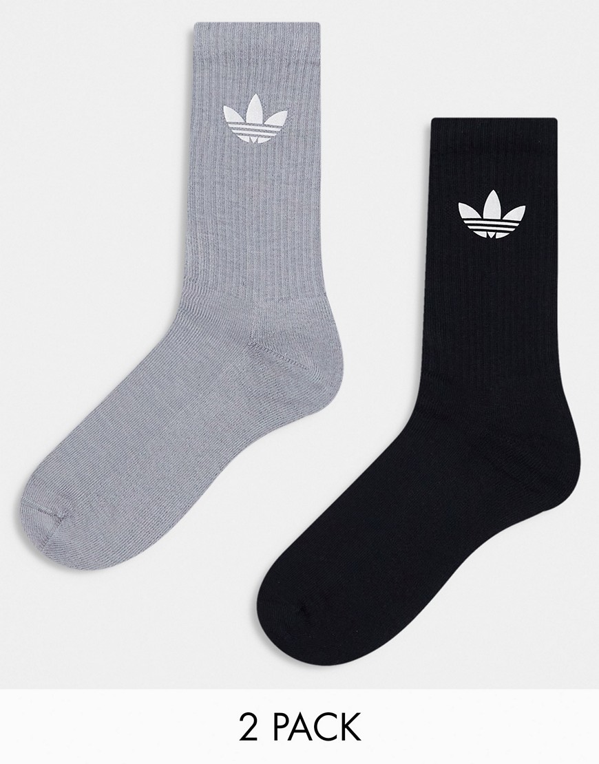 adidas Originals 2 pack crew socks in black and grey