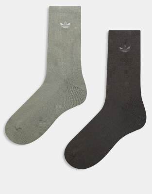 adidas Originals adidas Originals 2 pack crew socks in grey and khaki-Green