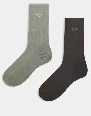 adidas Originals 2 pack crew socks in grey and khaki