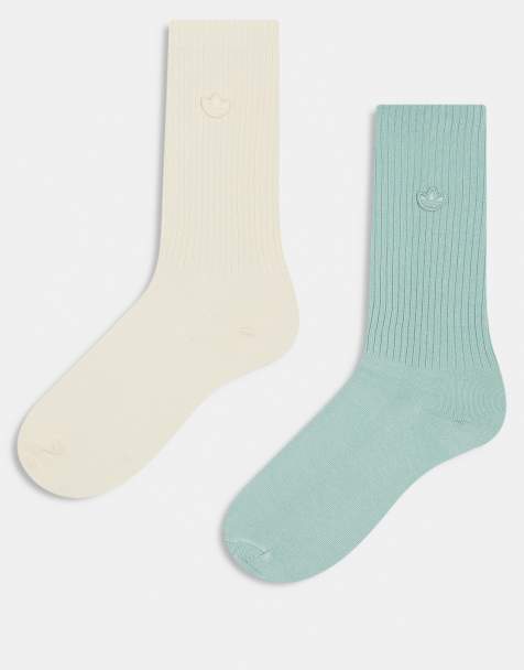 adidas Originals 2 pack crew socks in off white and green - view 1