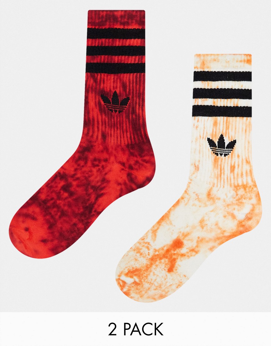 adidas Originals 2 pack crew socks in red orange tie dye-Multi