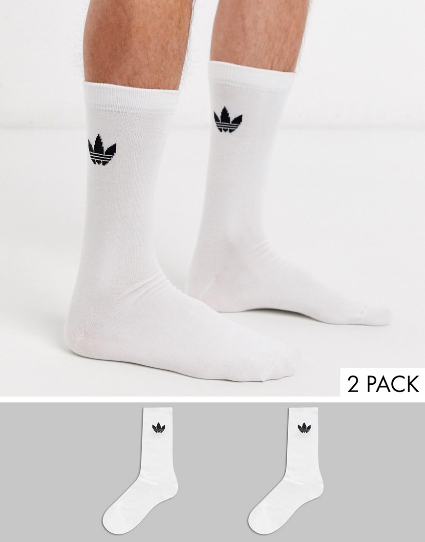 adidas Originals 2 pack crew socks with trefoil logo in white