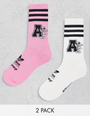 adidas Originals 2 pack disney socks in pink and white - ASOS Price Checker