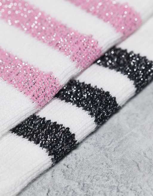 glitter | ASOS adidas cut Originals pack socks mid 2 in white/pink