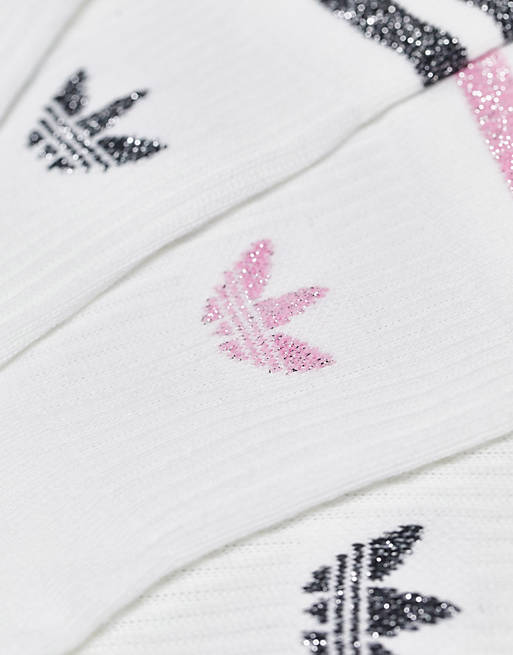 adidas Originals 2 pack glitter mid cut socks in white/pink | ASOS