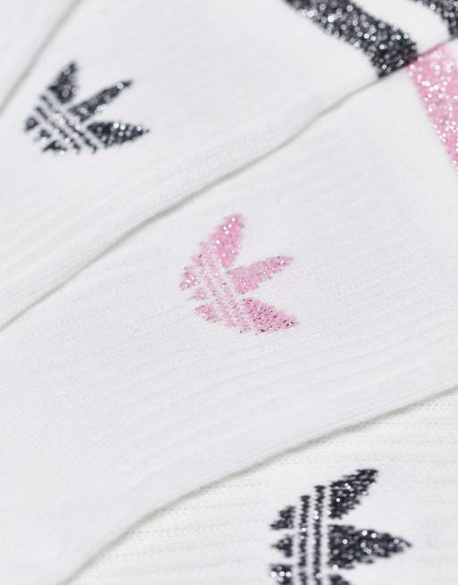 adidas Originals 2 pack glitter | white/pink ASOS socks cut mid in