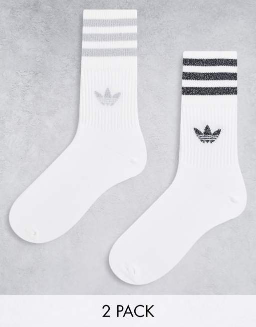 adidas Originals 2 pack glitter mid cut socks in white/silver | ASOS