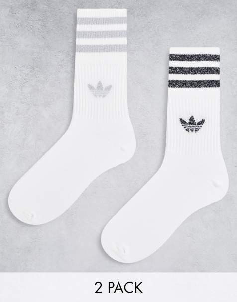 adidas Originals 2 pack  glitter mid cut socks in white/silver - view 1