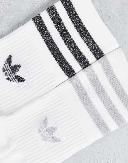 adidas Originals 2 pack  glitter mid cut socks in white/silver, 3 of 4