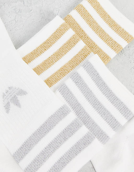 adidas Originals 2 pack mid cut crew glitter socks in white | ASOS