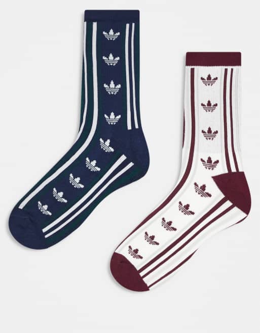 adidas Originals 2 pack of socks in navy, burgundy and white