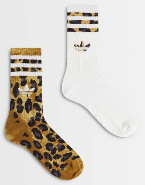 adidas Originals 2 pack of Three Stripes crew socks in leopard print - view 1
