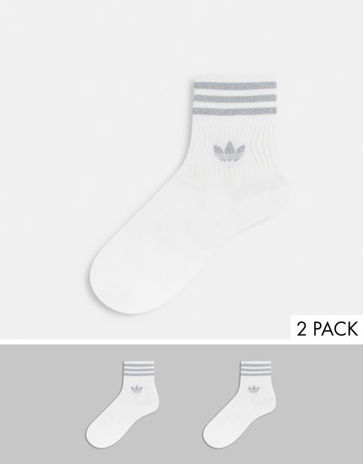 adidas Originals 2 pack reflective crew socks in white | ASOS