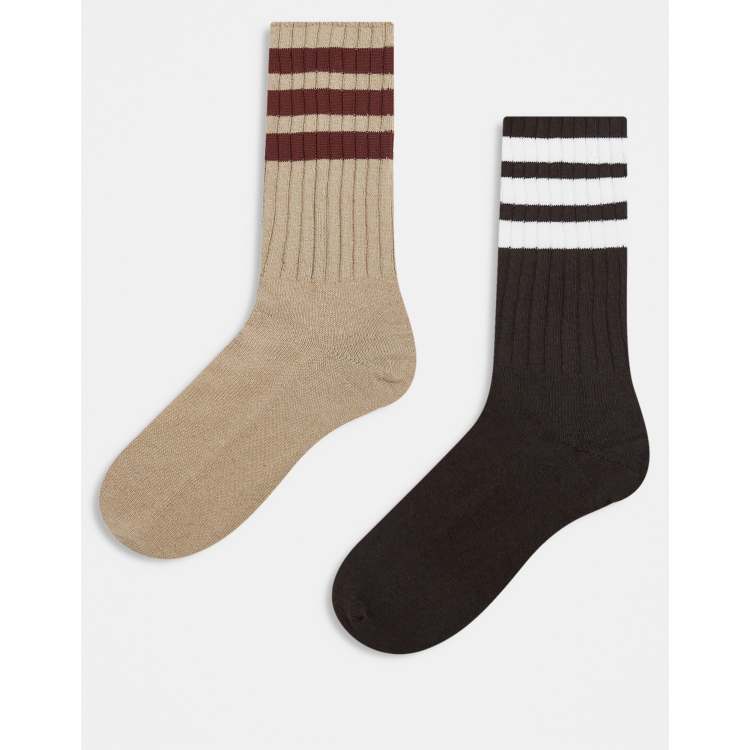 adidas Originals pack ribbed crew socks in brown ASOS
