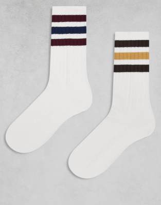 adidas Originals adidas Originals 2 pack ribbed crew socks in white
