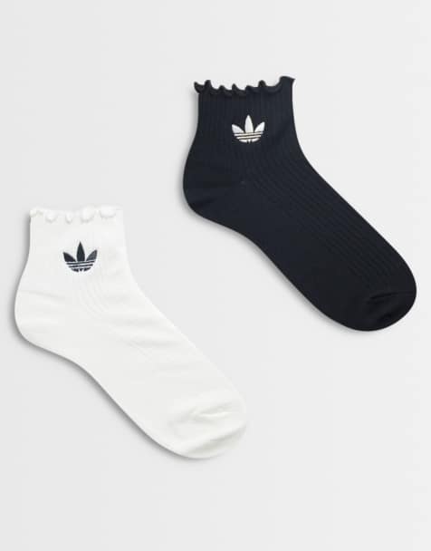 adidas Originals 2 pack ruffle ankle socks in black and white - view 1