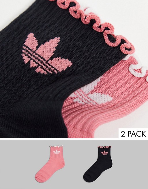 adidas Originals 2 pack ruffle ankle socks in multi
