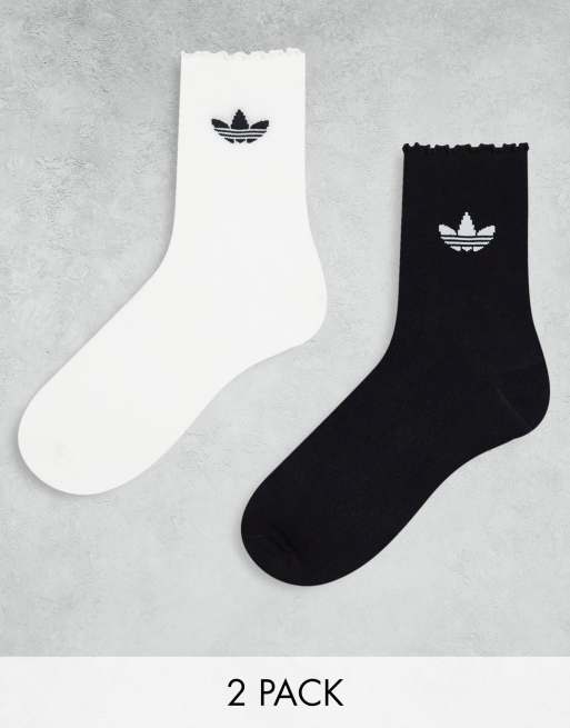 adidas Originals 2 pack ruffle socks in black and white | ASOS