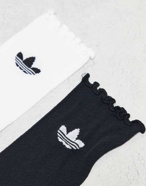 adidas Originals 2 pack ruffle socks in black and white