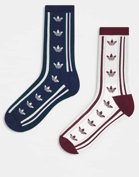 adidas Originals 2 pack socks in navy, burgundy and white - view 1