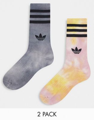adidas Originals 2 pack tie dye crew socks in grey and purple - ASOS Price Checker