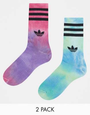 adidas Originals 2 pack tie dye crew socks in pink and blue