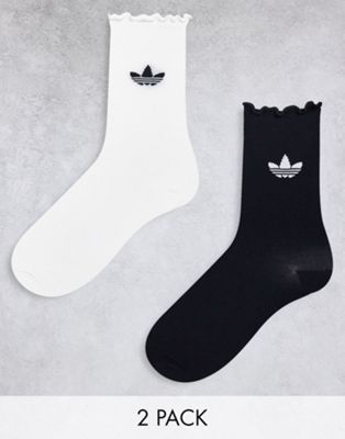 adidas Originals 2 pack trefoil ankle socks in black and white