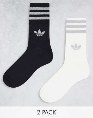 adidas Originals 2 pack trefoil crew socks in black and white - ASOS Price Checker