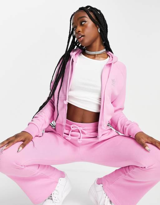 adidas Originals '2000s Luxe' cropped zip through hoody in pink