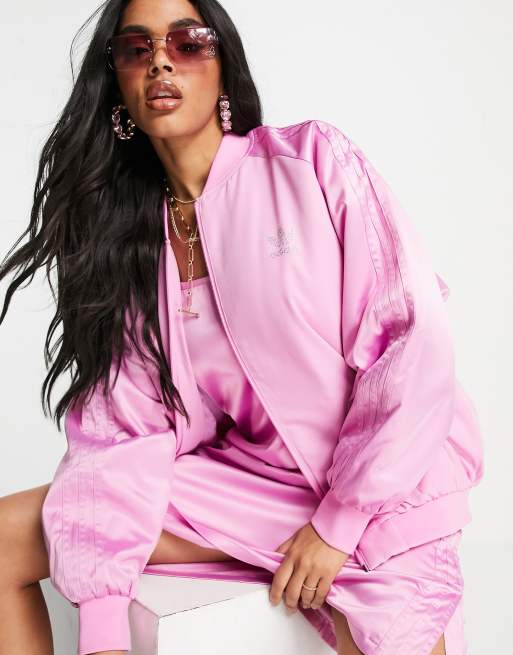 adidas Originals '2000s Luxe' satin jacket in pink |