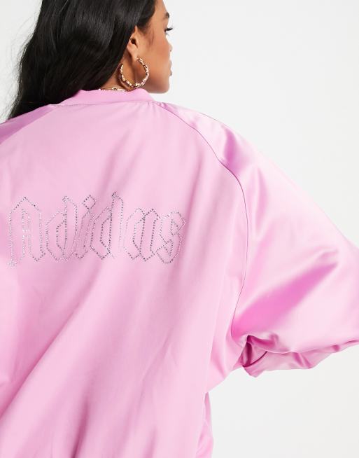 Adidas pink 2025 satin bomber jacket