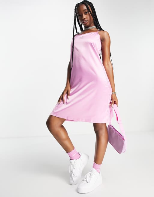 adidas Originals 2000s Luxe satin dress in pink with diamante logo