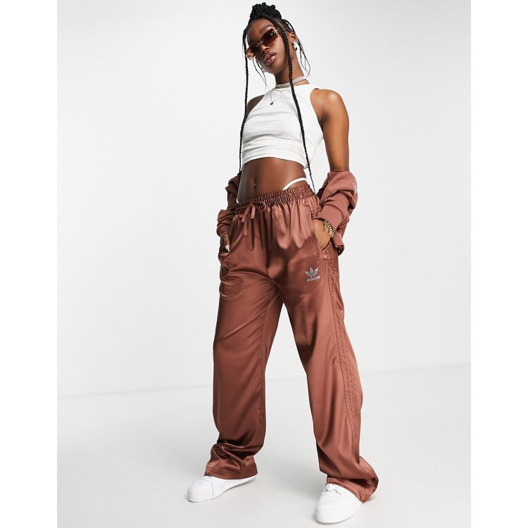 adidas Originals '2000s Luxe' satin wide leg pants in brown with