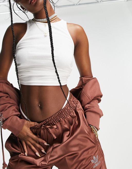 Adidas Originals '2000s Luxe' Bralette In Camel With Central Diamante  Logo-Brown for Women