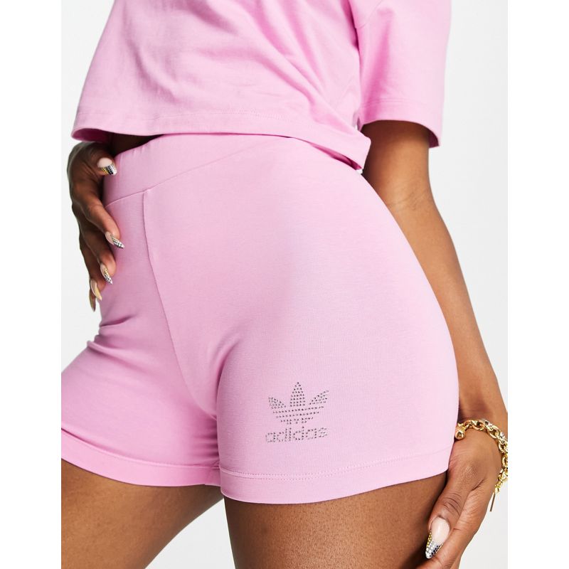 Donna Coordinati adidas Originals - 2000s Luxe - Shorts rosa con logo con strass