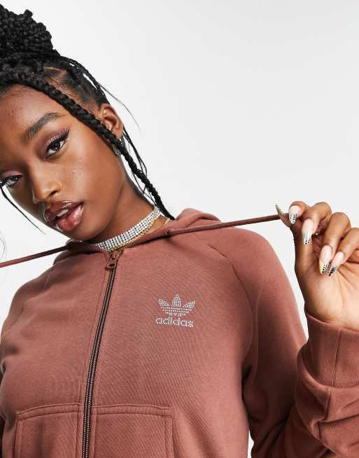 adidas Originals 2000s Luxe velour cropped track top in brown