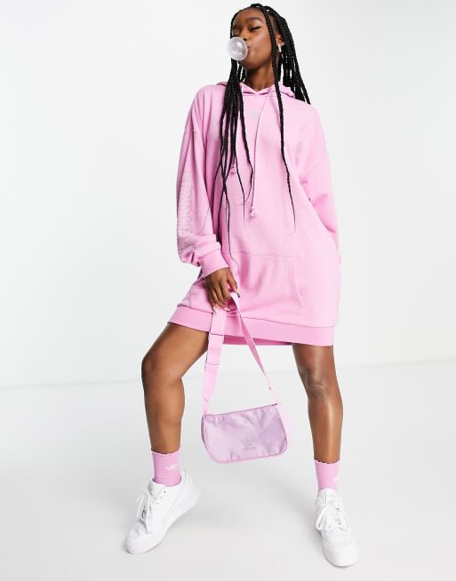 adidas Originals 2000s Luxe velour hoodie dress in pink with